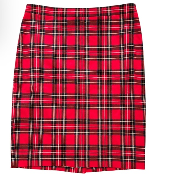 NEW J CREW FACTORY RED TARTAN PLAID COTTON SATEEN PENCIL SKIRT size 6 - Picture 1 of 7